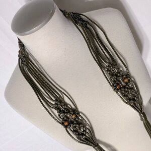 Vintage Boho Faux Leather Macrame Tie Up Belt